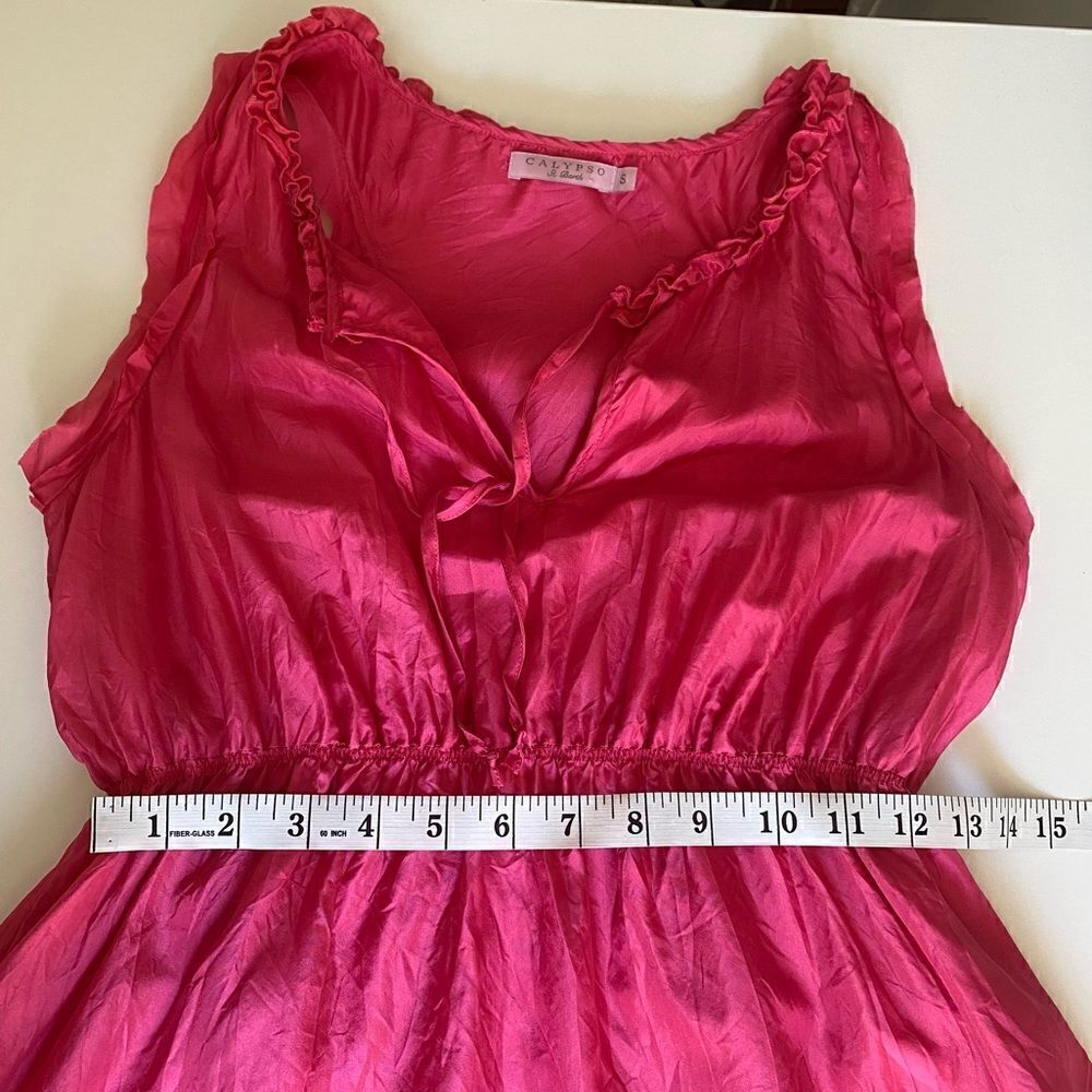 Calypso St Barth Silk Raspberry Pink Sleeveless Mini Dress Crinkle Ribbon Size S - Picture 11 of 13